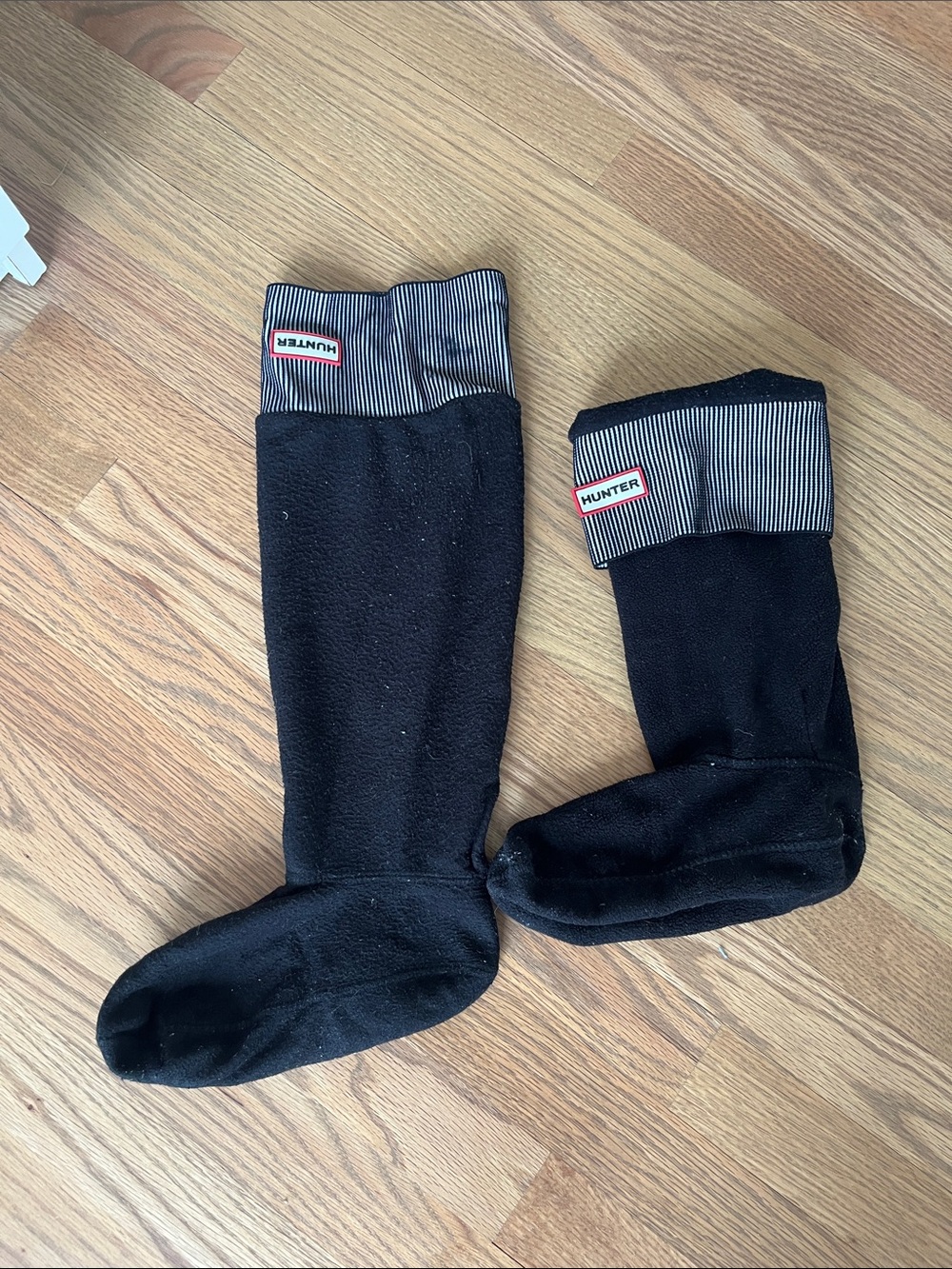 Hunter Black Fleece Sock Liners with Striped Cuff Detail